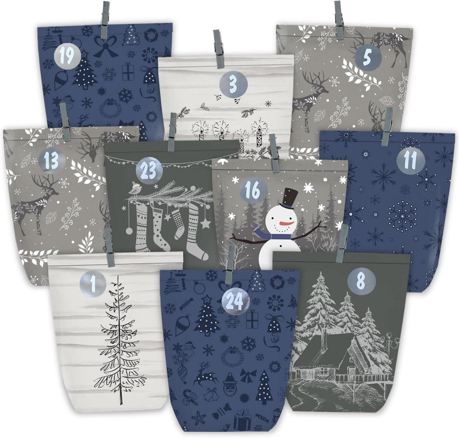 Adventskalender mit Papiertüten und Zahlenaufkleber, DIY