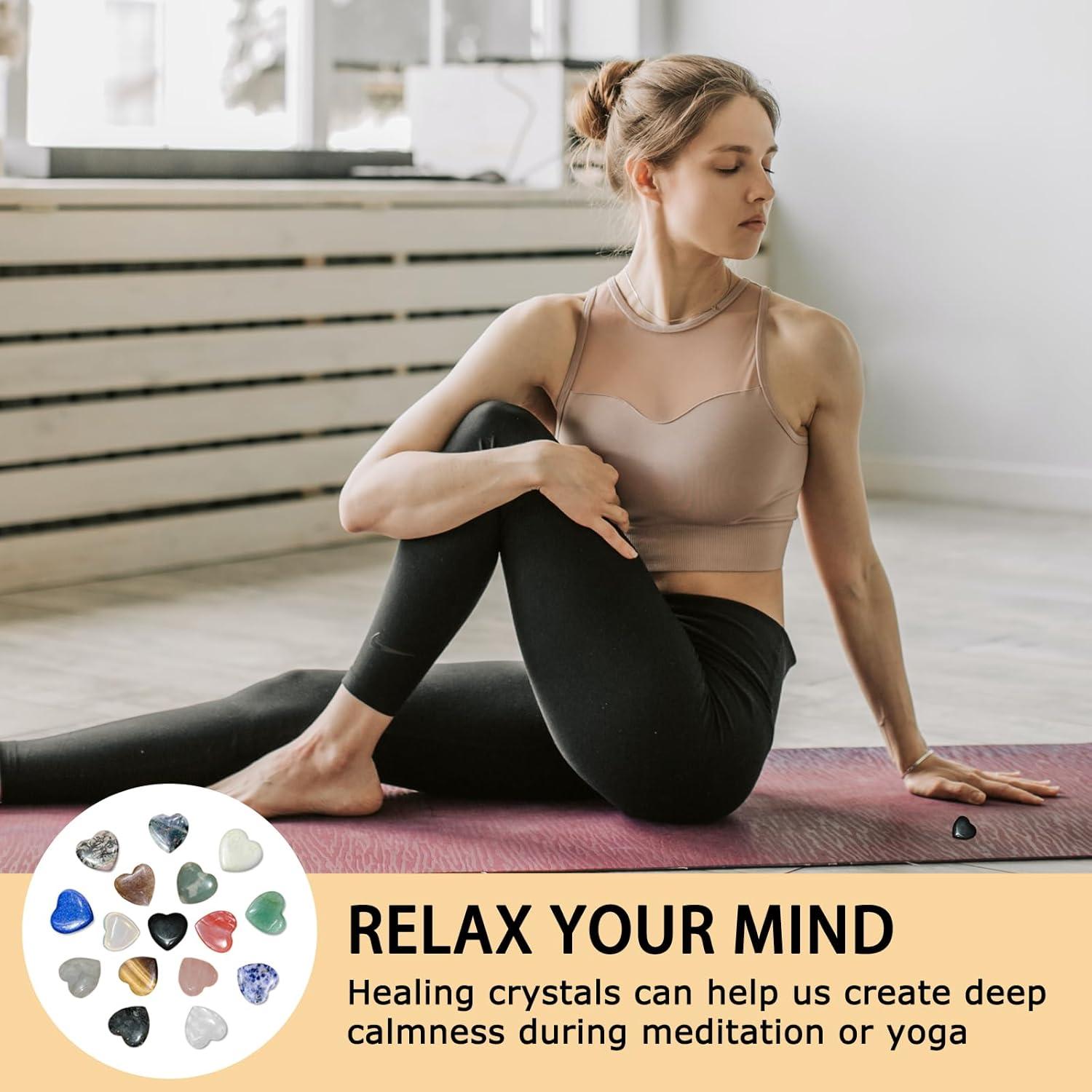 DALAETUS 16er Set bunte Herz Kristall Edelsteine Heilsteine Meditation Yoga