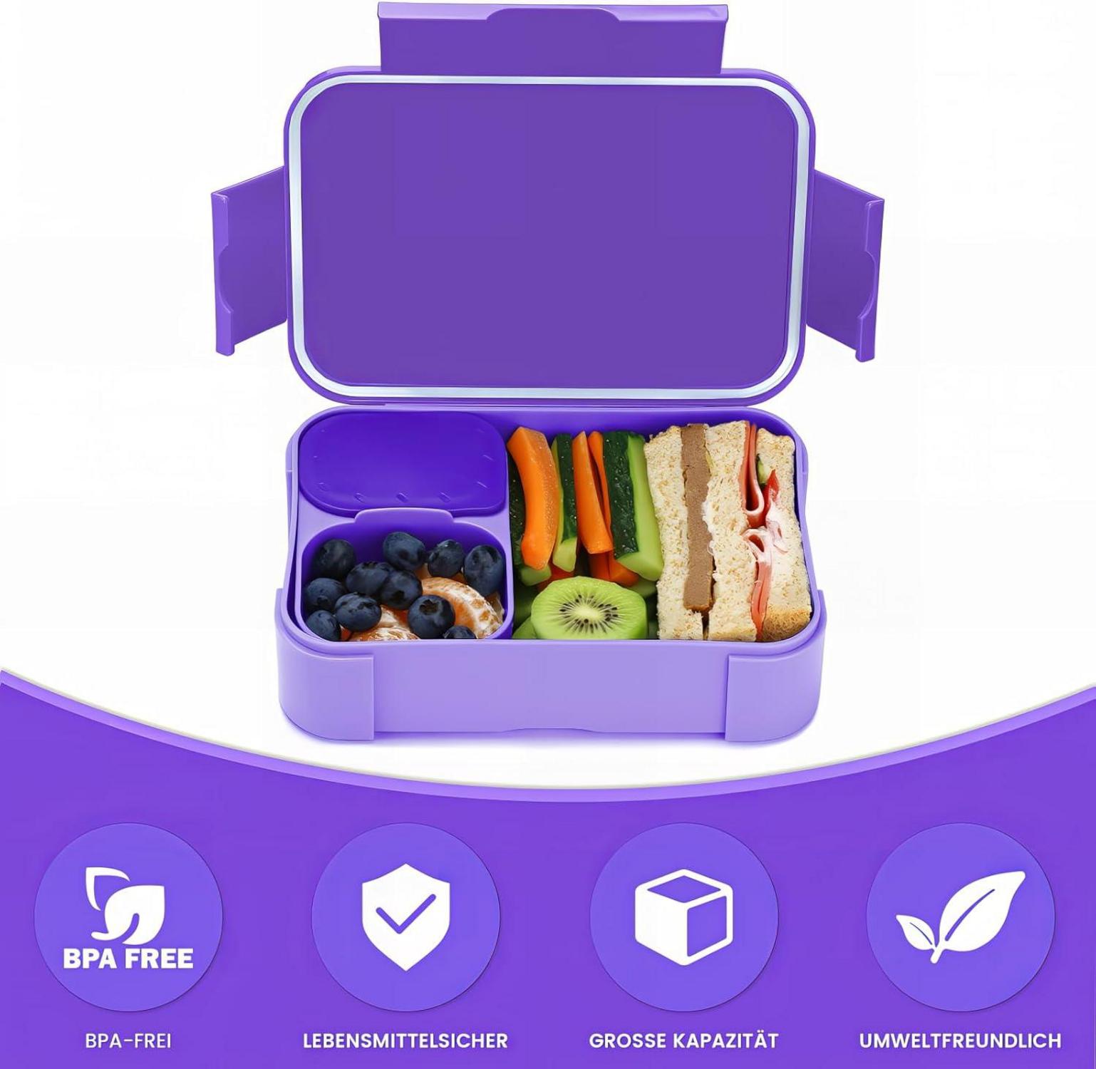 Brotdose Kinder Bento Box Auslaufsicher Lunchbox 900ml Violett