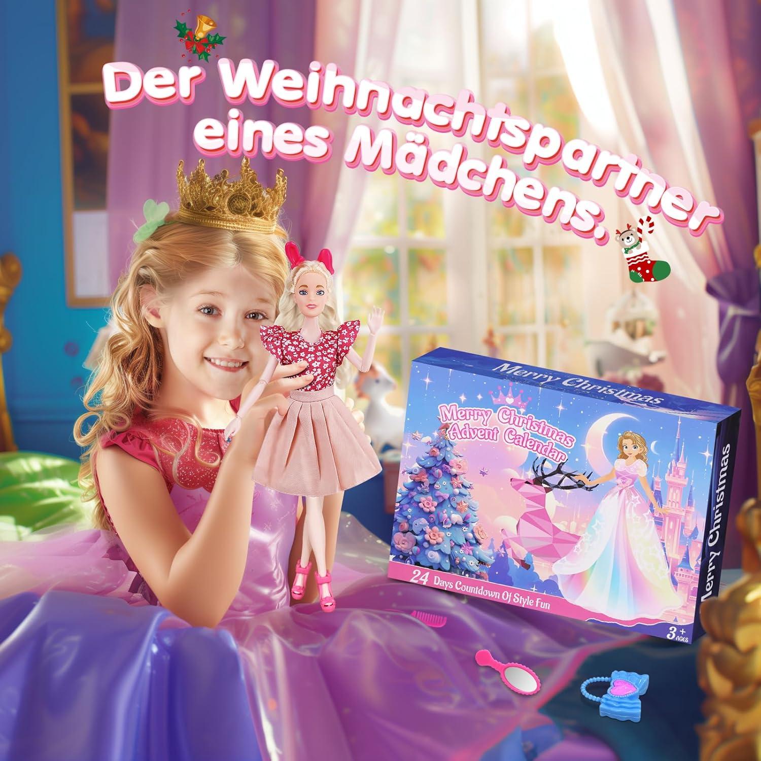Adventskalender 2024 Mädchen Weihnachts-Countdown Puppe Kostüme
