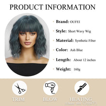 Kurze Blau Grau Synthetische Perücke mit Pony Natürliche
