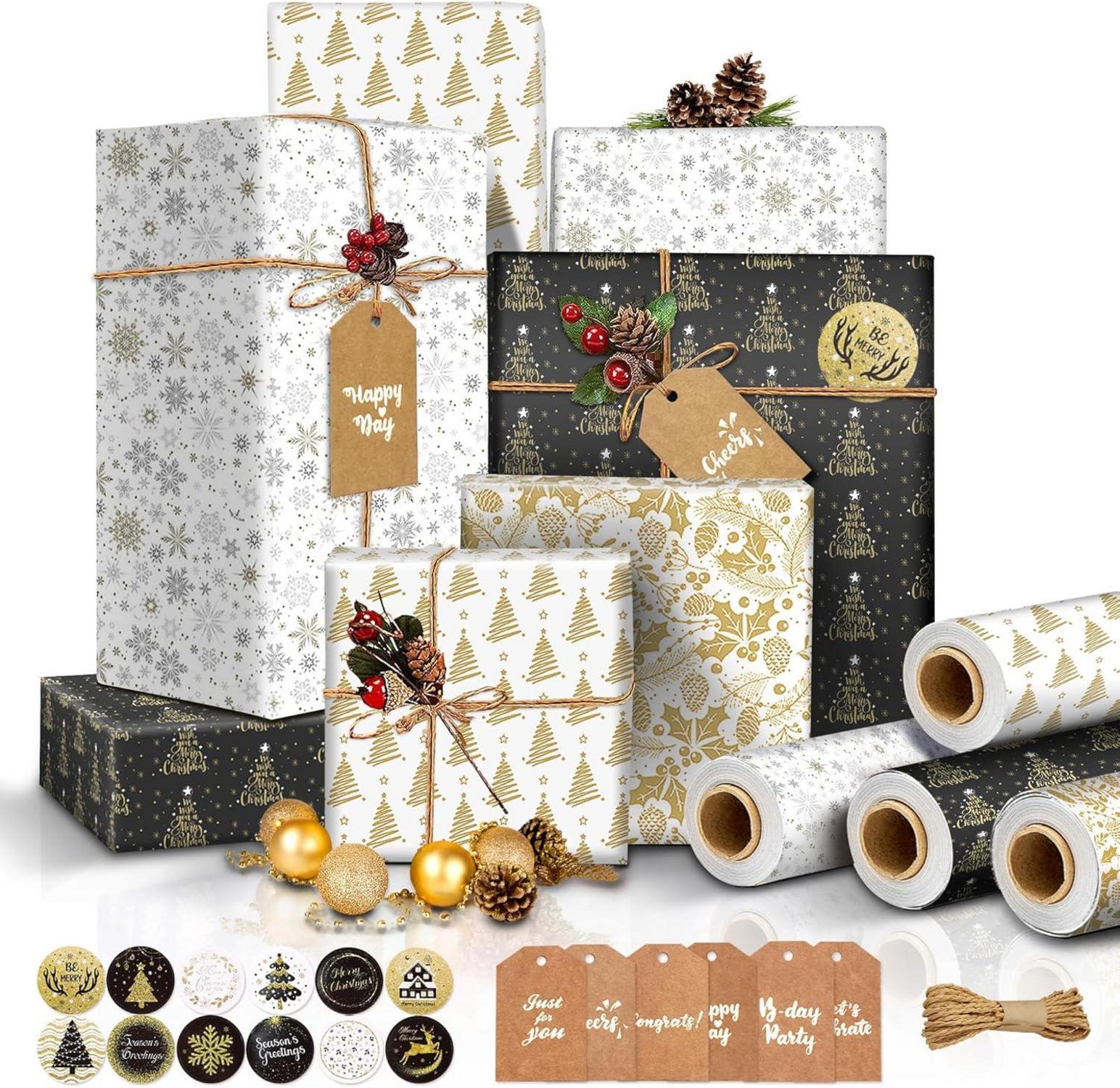 Weihnachtspapier Vintage Set 4 Rollen Geschenkpapier 3m