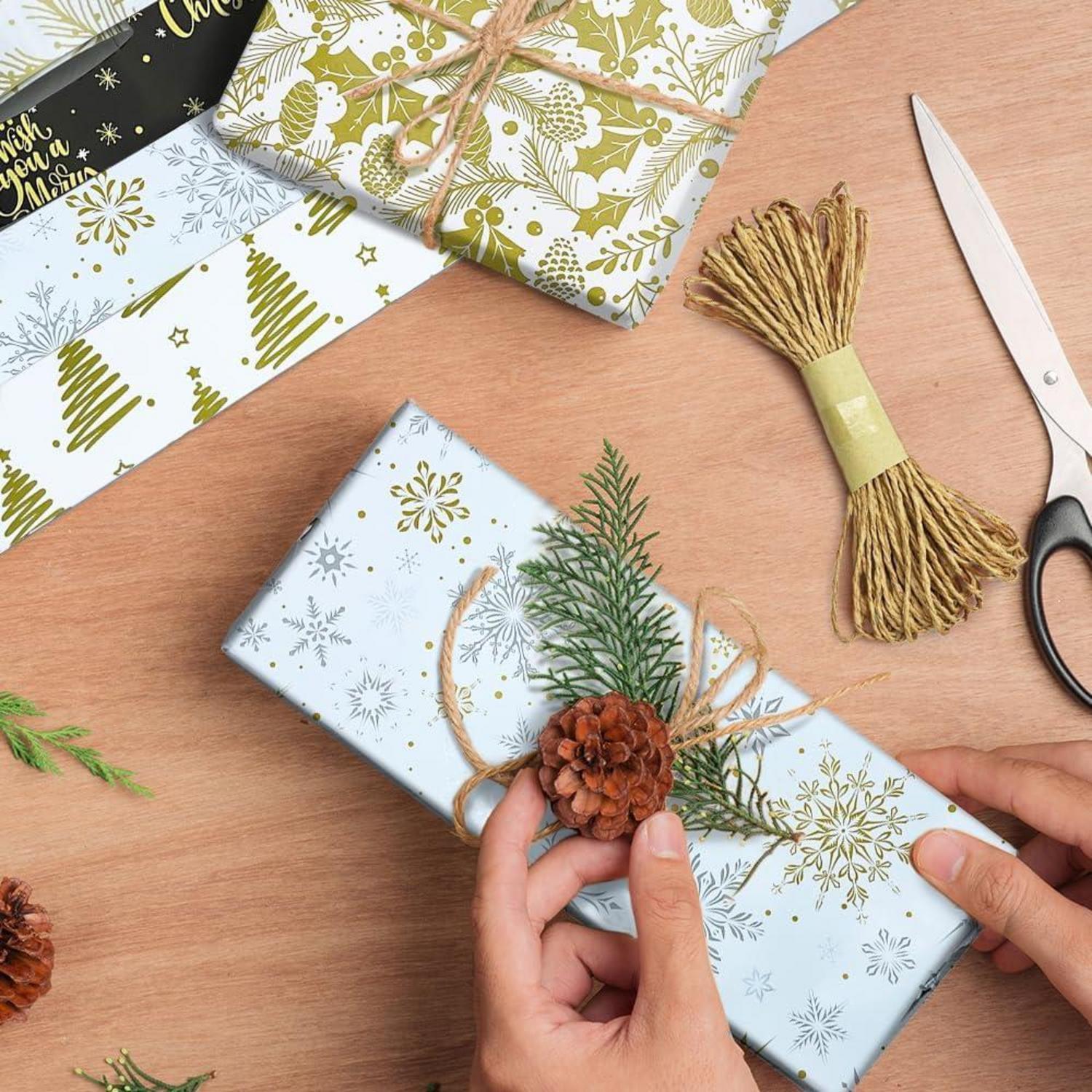 Weihnachtspapier Vintage Set 4 Rollen Geschenkpapier 3m