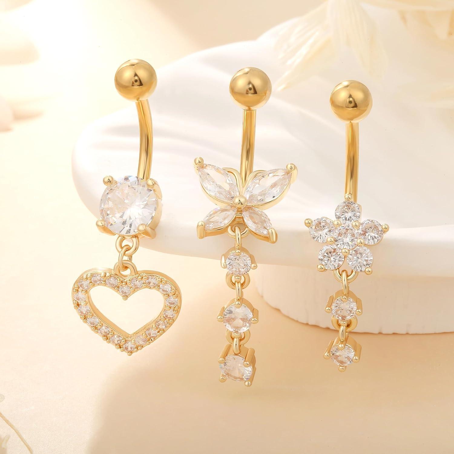 Bauchnabelpiercing Set Chirurgenstahl Silber Gold 10mm 12mm