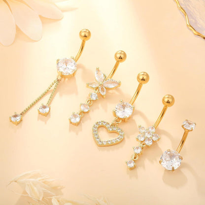 Bauchnabelpiercing Set Edelstahl Strass Gold Silber 5 Stk 10mm 12mm