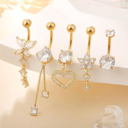 Bauchnabelpiercing Set 5 Stück Titan Strass Perlen Gold Silber