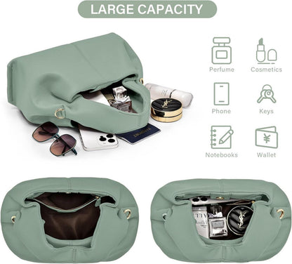 Knödel Handtasche Damen PU Leder Umhängetasche Schwarz