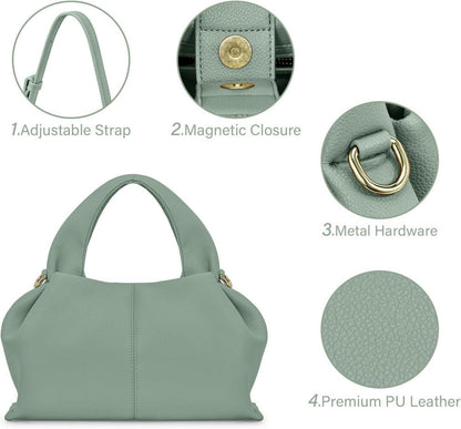 Damen PU Leder Umhängetasche Schultertasche Knödel Henkeltasche