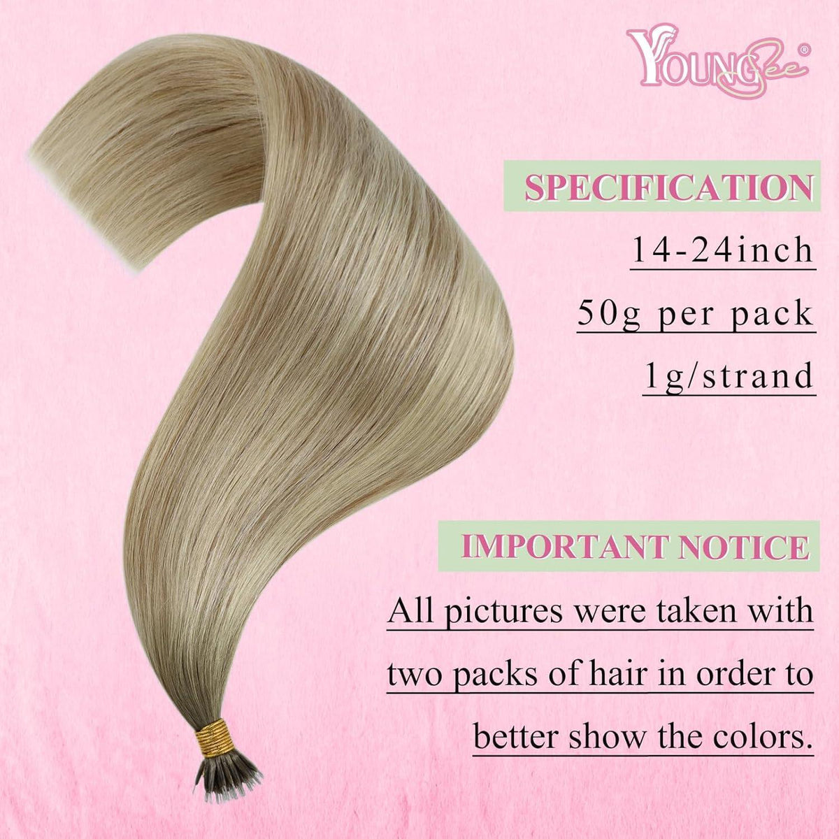 Blond Nanoring Extensions Echthaar Aschblond mit Platinblond 50cm