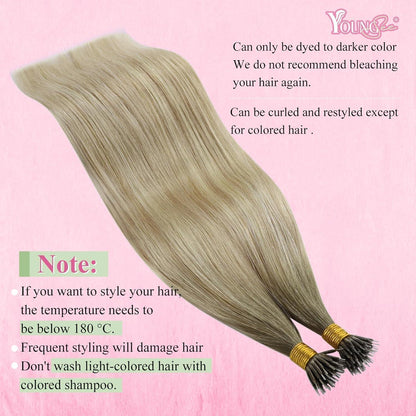 Blond Nanoring Extensions Echthaar Aschblond mit Platinblond 50cm