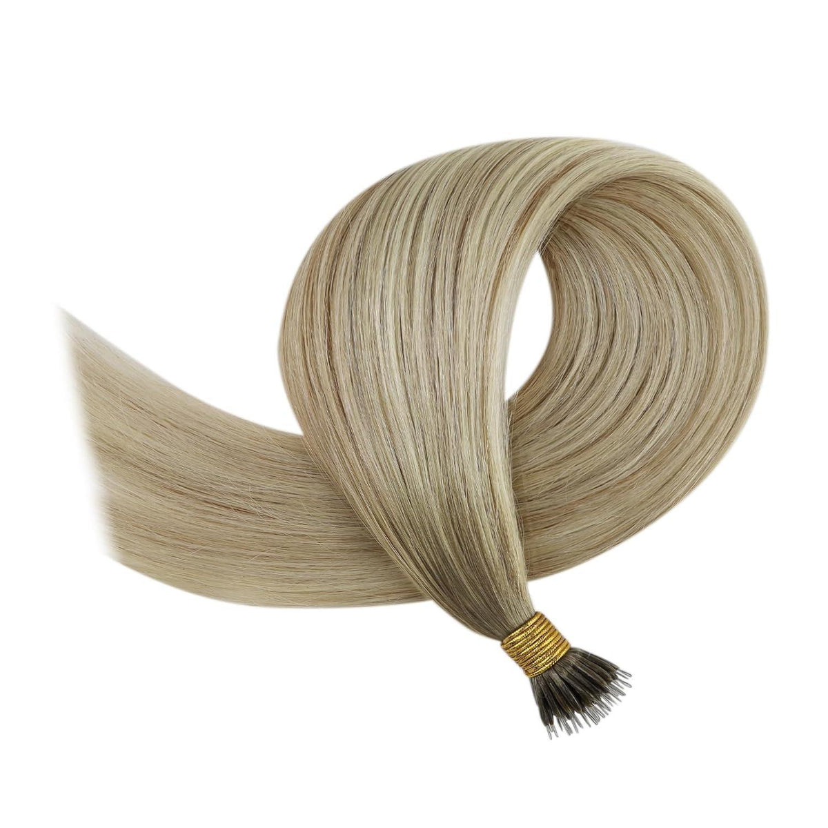 Blond Nanoring Extensions Echthaar Aschblond mit Platinblond 50cm