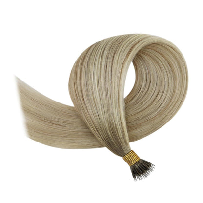 Blond Nanoring Extensions Echthaar Aschblond mit Platinblond 50cm