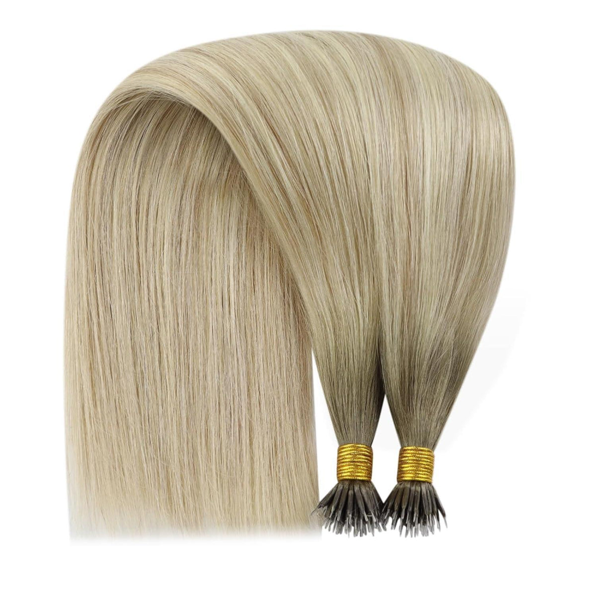 Blond Nanoring Extensions Echthaar Aschblond mit Platinblond 50cm