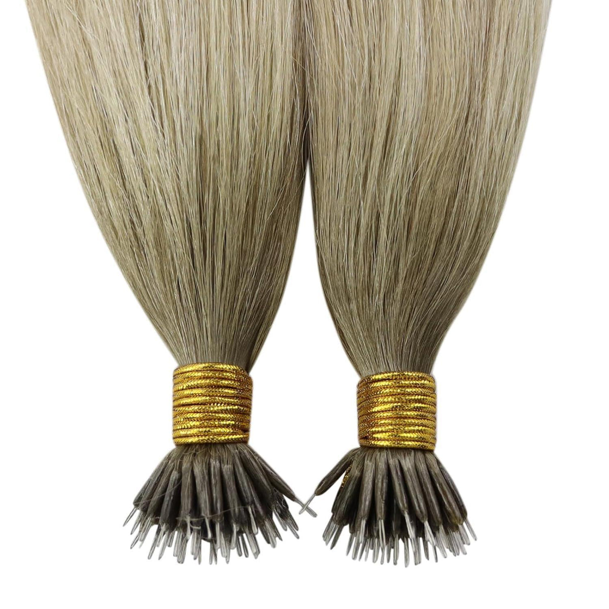 Blond Nanoring Extensions Echthaar Aschblond mit Platinblond 50cm