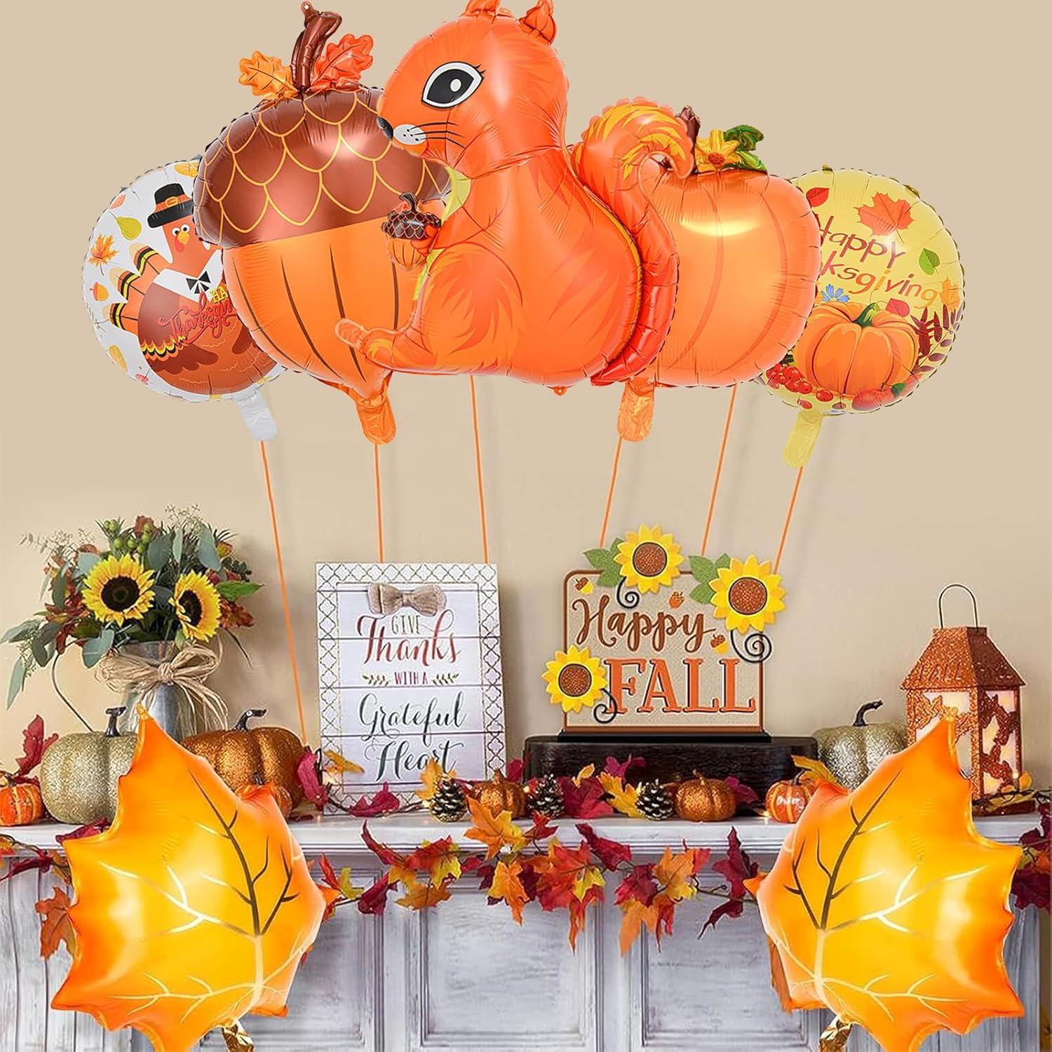 VIKY Herbst Deko Set Thanksgiving Kürbis Ballons Ahornblatt Luftballon