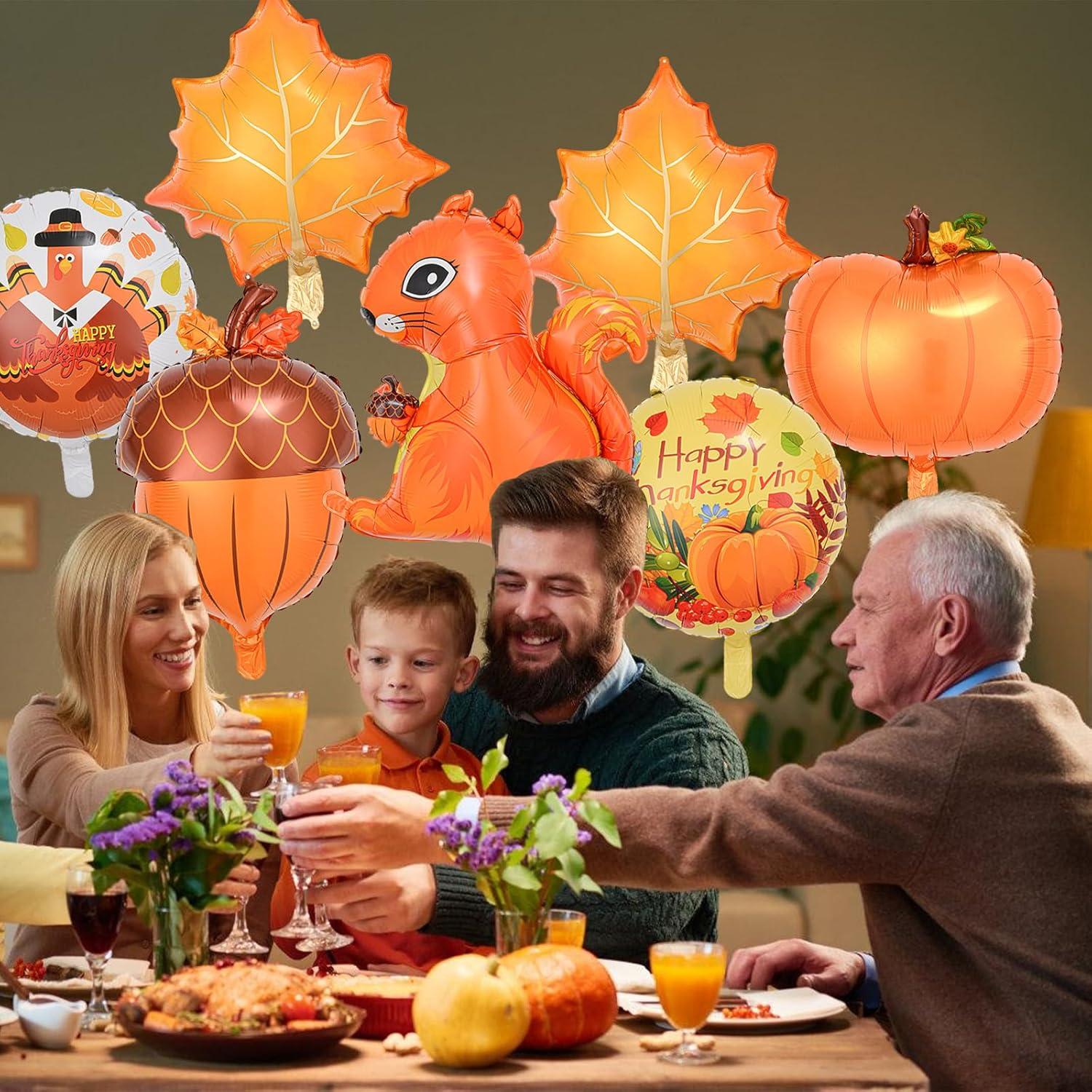 Herbst Kürbisk Deko Set Luftballons Ahornblatt Tannenzapfen Orange