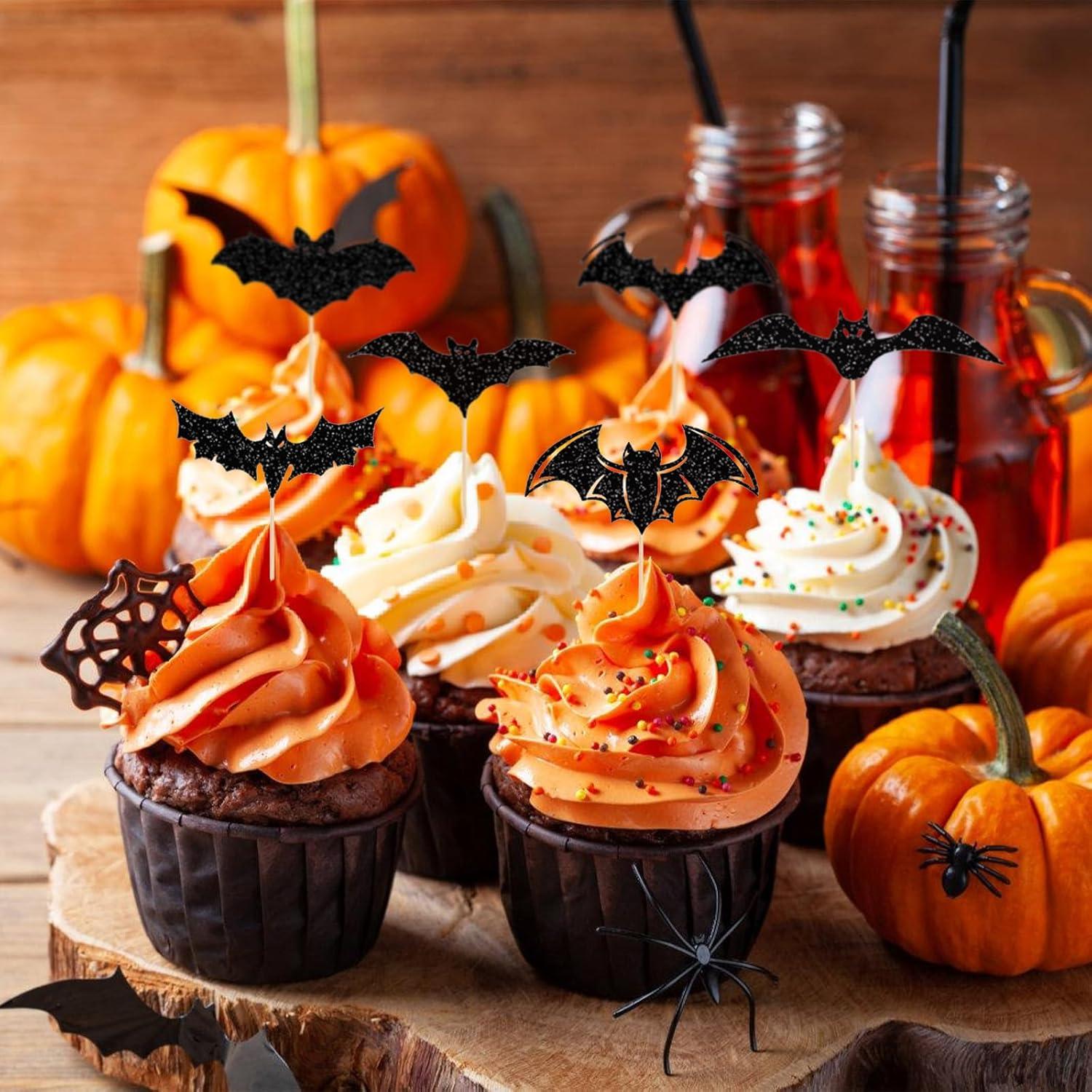 24er Pack Halloween Fledermaus Cupcake Topper, Glitzer Kuchendeko