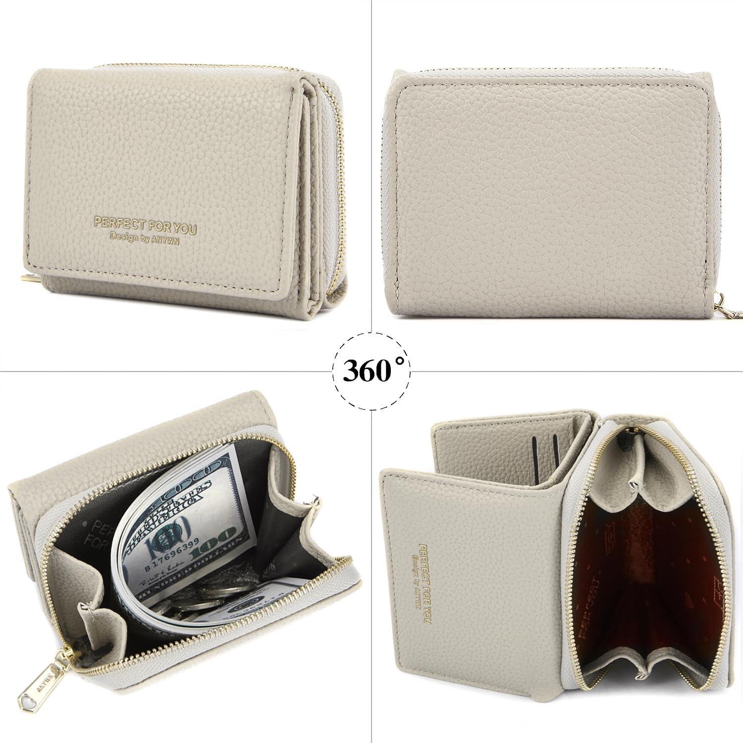 Damen Geldbörse klein mit Vintage Design und Münzfach - Beige