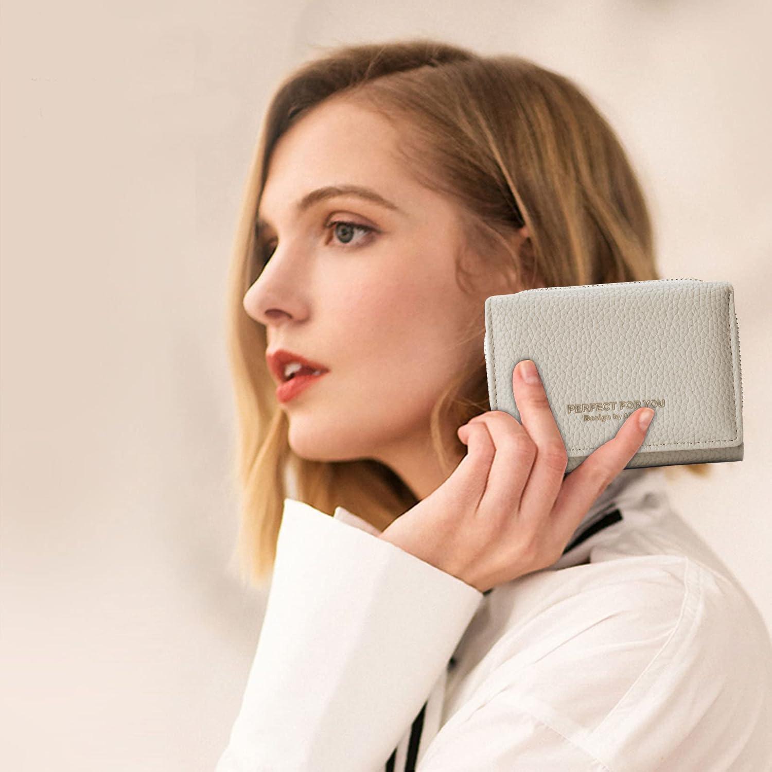Damen Geldbörse klein Portemonnaie - Vegan Leder Münzfach 33-Beige