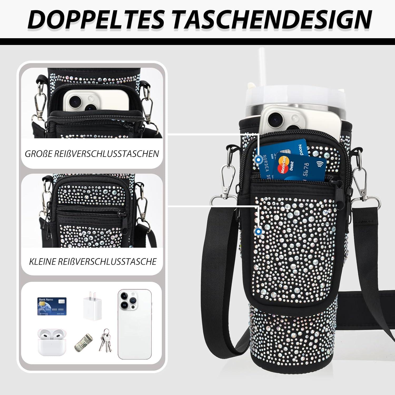 Schwarze Trinkflaschentasche für Stanley Cup 1,2 l - Verstellbarer
