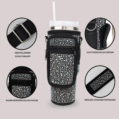 Schwarze Tragetasche für Stanley Cup 40 oz Wasserflasche mit verstellbarem Schultergurt