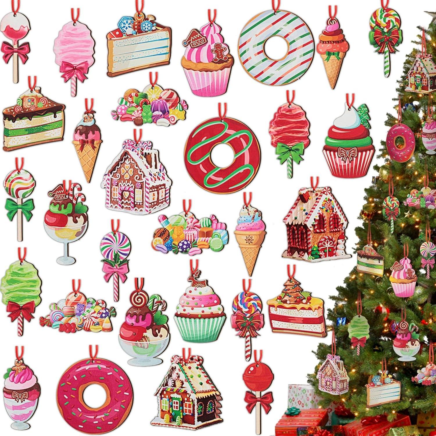 30er Set Holz Weihnachtsbaum Deko Anhänger Christmas Decorations