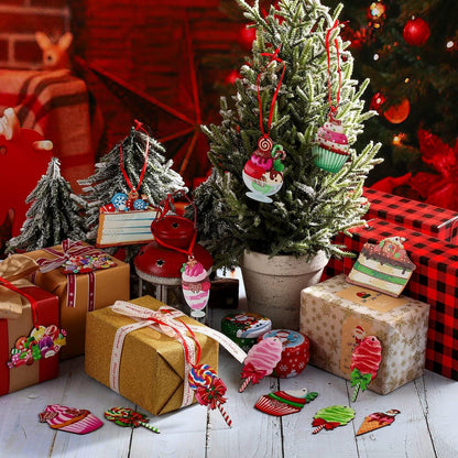30er Set Holz Weihnachtsbaum Deko Anhänger Christmas Decorations