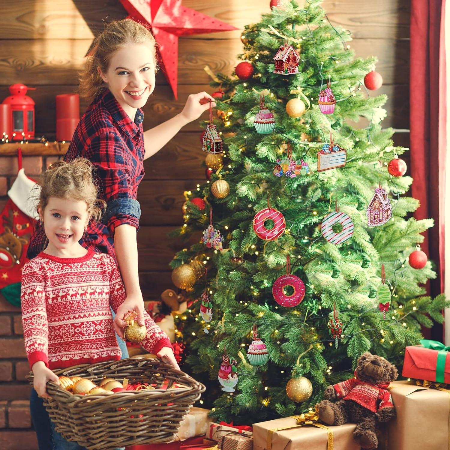 30er Set Holz Weihnachtsbaum Anhänger Christbaumschmuck Deko
