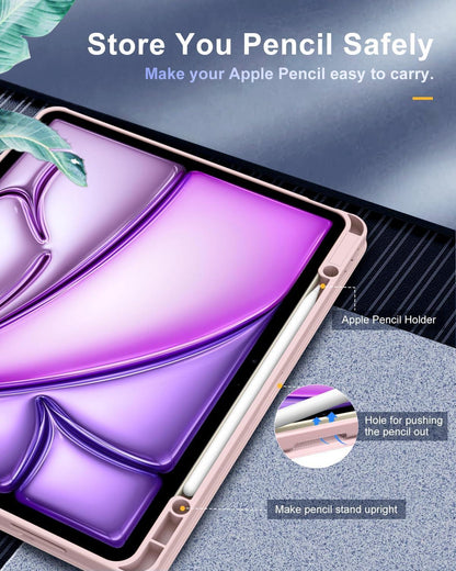 TiMOVO iPad Air 13 Zoll 2024 Schutzhülle Stifthalter Transparent Rückseite Blau