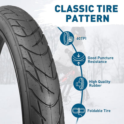 26x3.0 MEGHNA Fat Bike Reifen 60 TPI Fahrradreifen für E-Bike Snow Bike