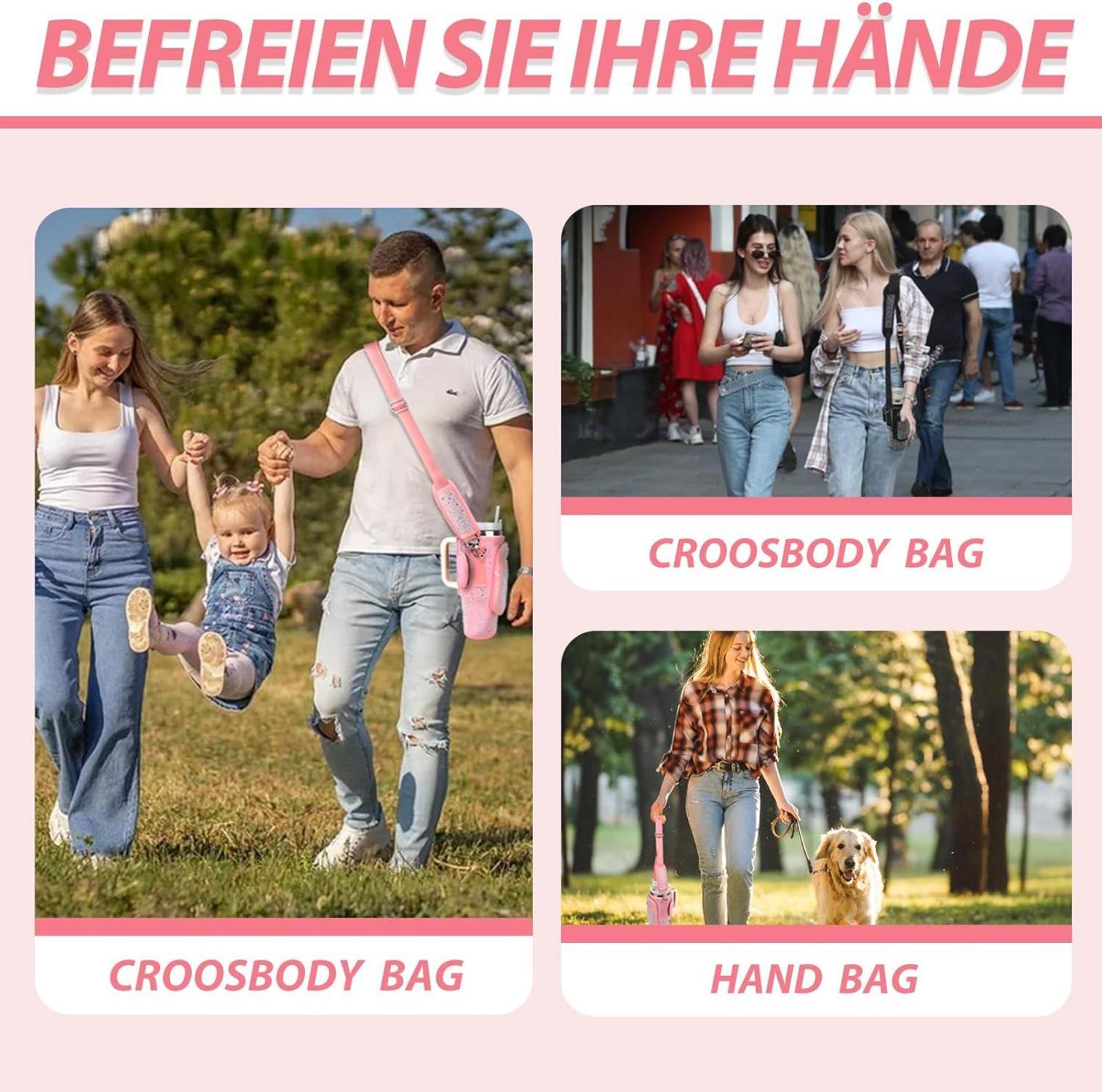 Stanley Cup Zubehör Tasche 40 Oz Umhängetasche für Flasche, Rosa