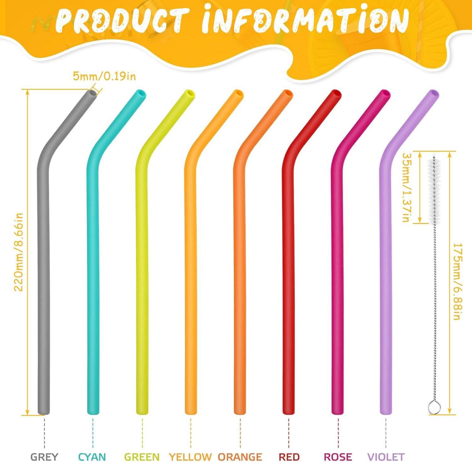 16 Stück Silikon Strohhalme Wiederverwendbar mit