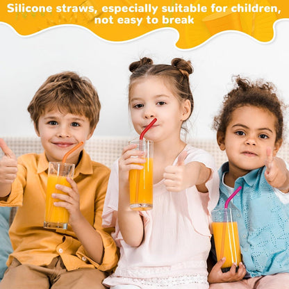 16 Silikon Strohhalme Wiederverwendbar mit Reinigungsbürste, bunt