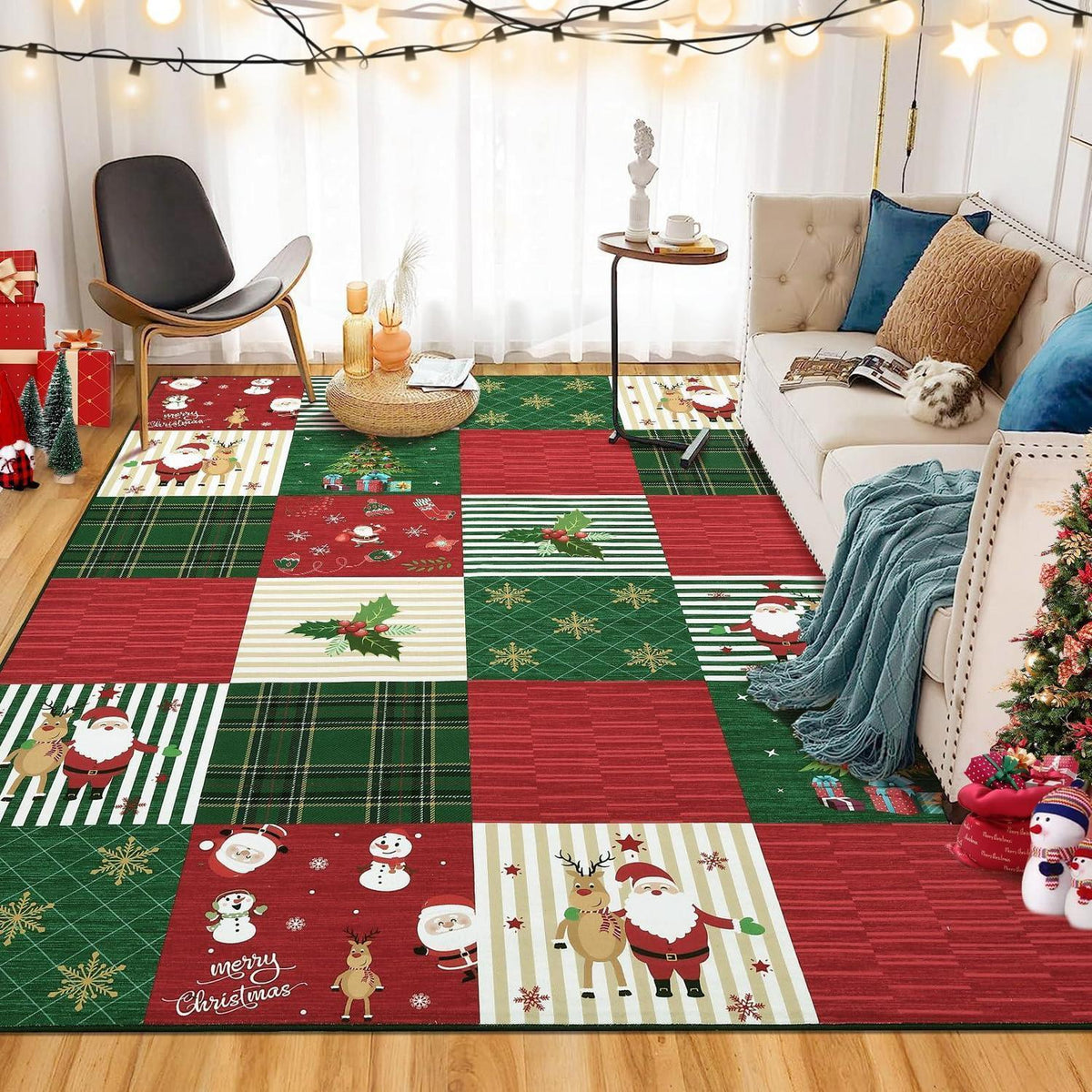 Weihnachts Teppich Rot Grün 140x200 cm - Waschbarer Wohnzimmerteppich
