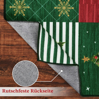 Weihnachts Teppich Rot Grün 140x200 cm - Waschbarer Wohnzimmerteppich