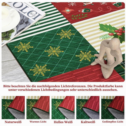 Weihnachts Teppich Rot Grün 140x200 cm - Waschbarer Wohnzimmerteppich