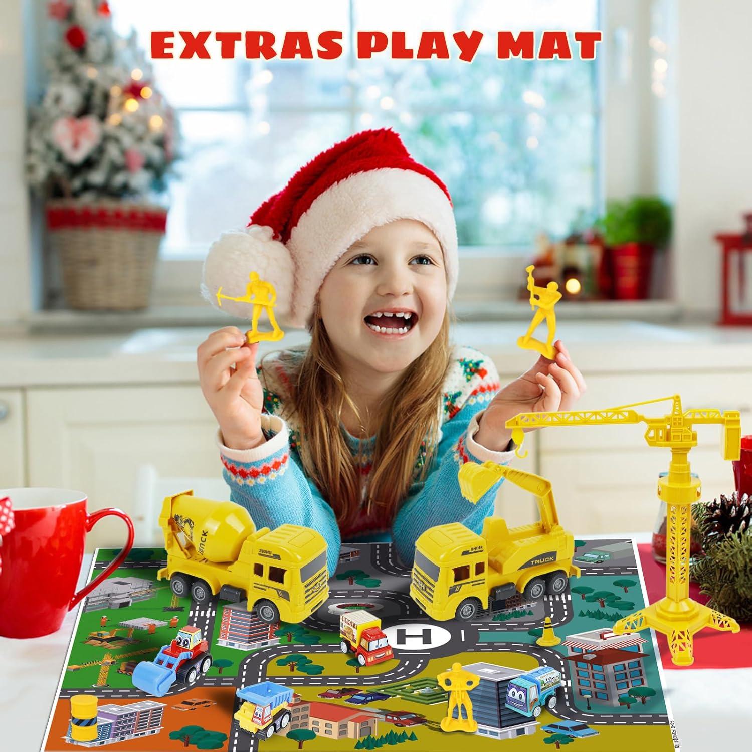 Lupxiu Adventskalender Kinder 2024 Baufahrzeuge Spielzeug 4 5 6 Jahre Jungen Weihnachtskalender 2024 Geschenk Baustellenfahrzeuge Kleine Geschenke