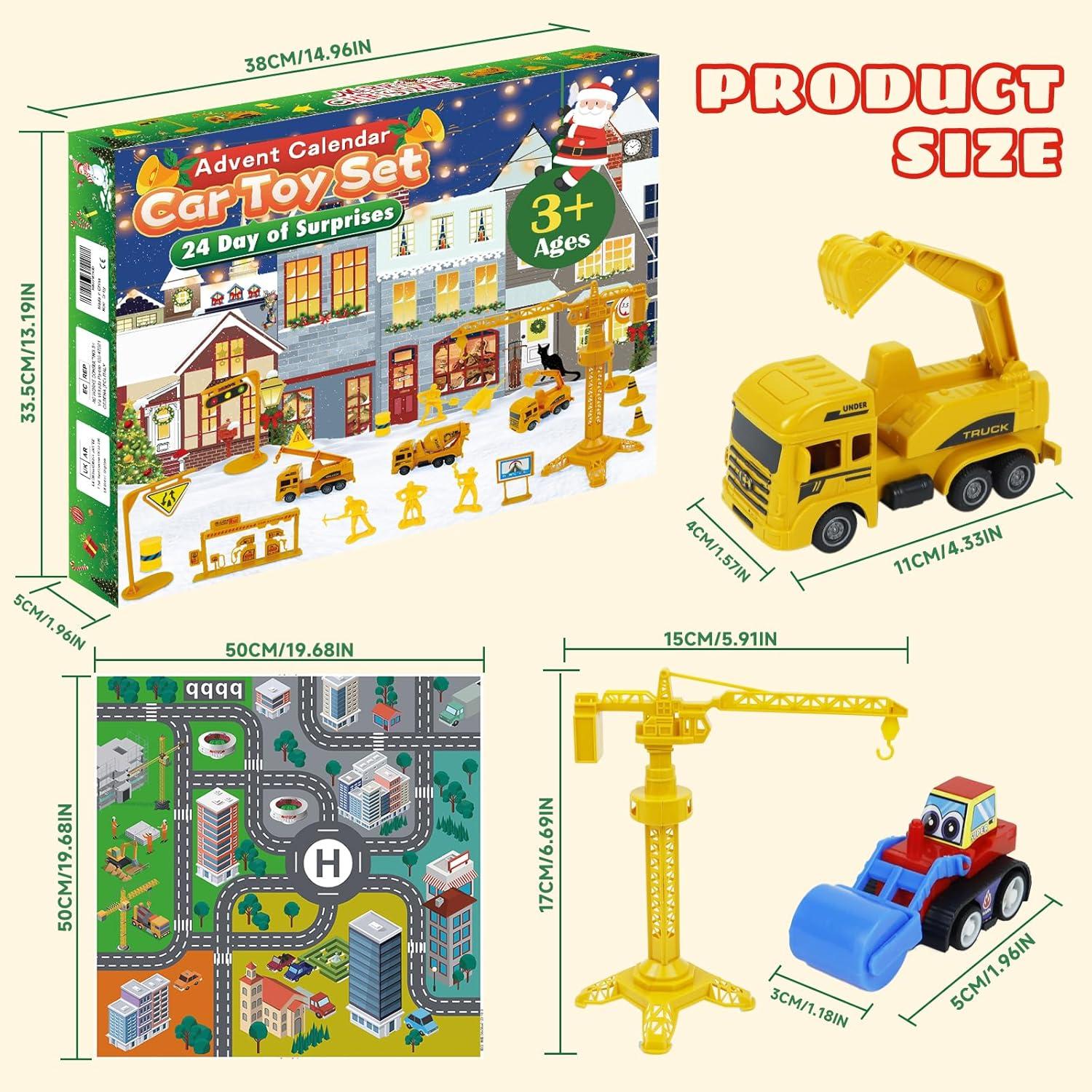 Adventskalender Kinder 2024 Baufahrzeuge Spielzeug Auto Junge 3-6 Jahre
