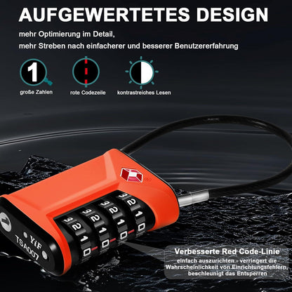 TSA Kofferschloss 4 Stellig Orange 2 Stücke