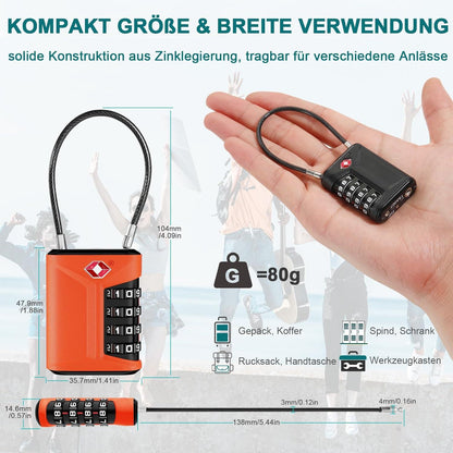 TSA Kofferschloss 4-Stellig Reiseschloss für Koffer Rucksäcke 2 Stücke Orange