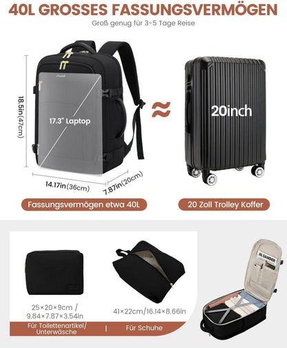 Handgepäck Rucksack Reiserucksack 40L Laptop Schwarz