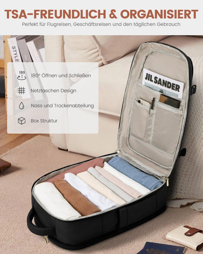 LOVEVOOK Handgepäck Rucksack 40L Reiserucksack für 17 Zoll Laptop, Schwarz