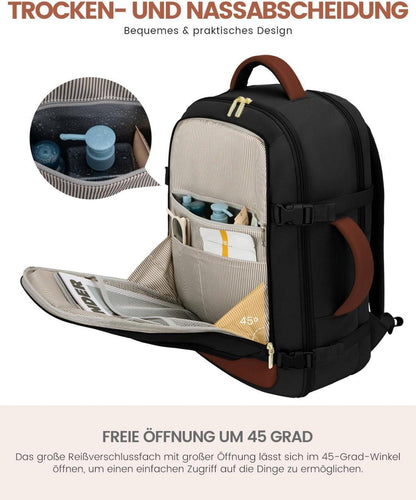 Handgepäck Rucksack 40L für 17 Zoll Laptop Damen Herren Schwarz