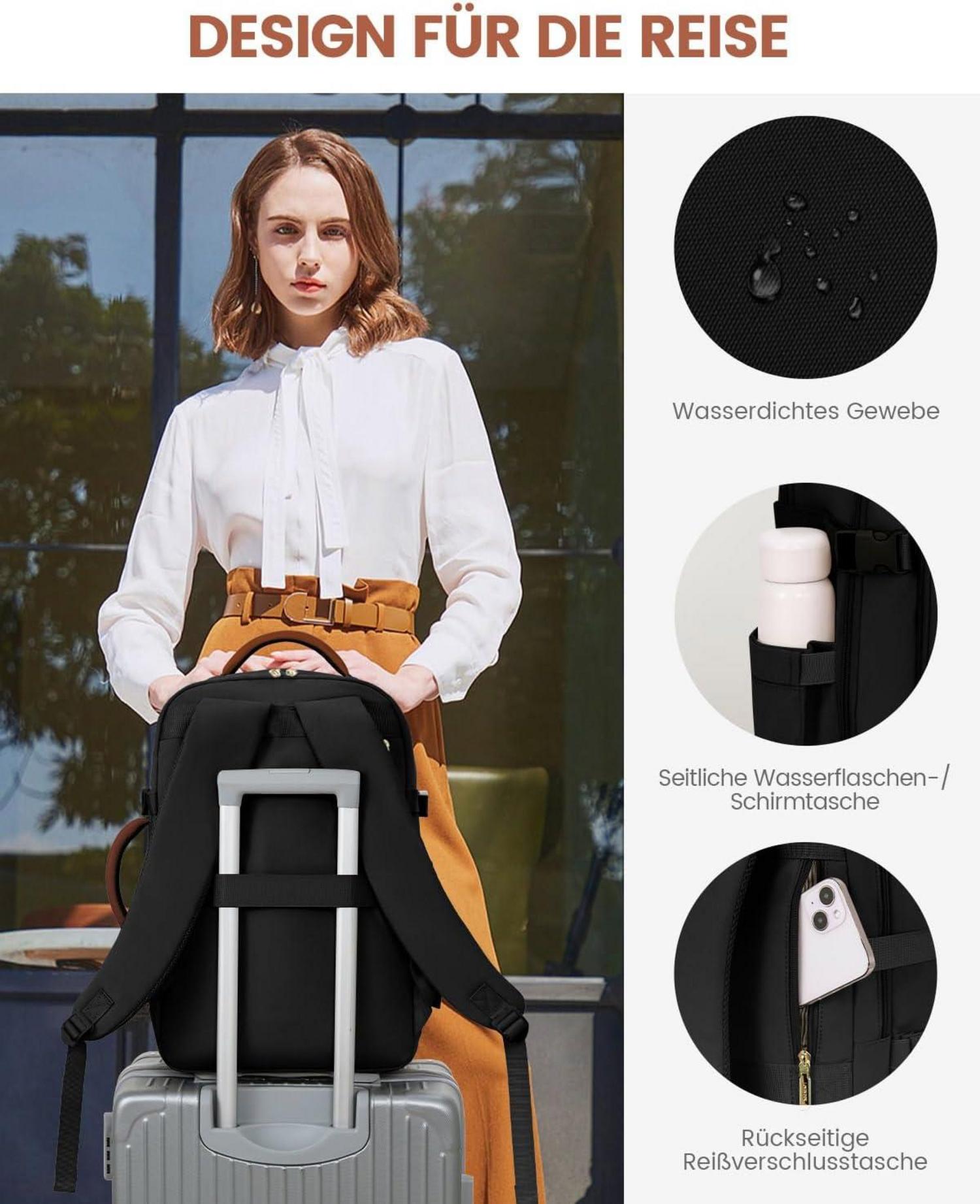 Handgepäck Rucksack 40L Flugzeug Reiserucksack 17 Zoll Laptop Schwarz