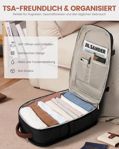 Handgepäck Rucksack 40L Reiserucksack Damen Herren 17 Zoll Laptop Schwarz