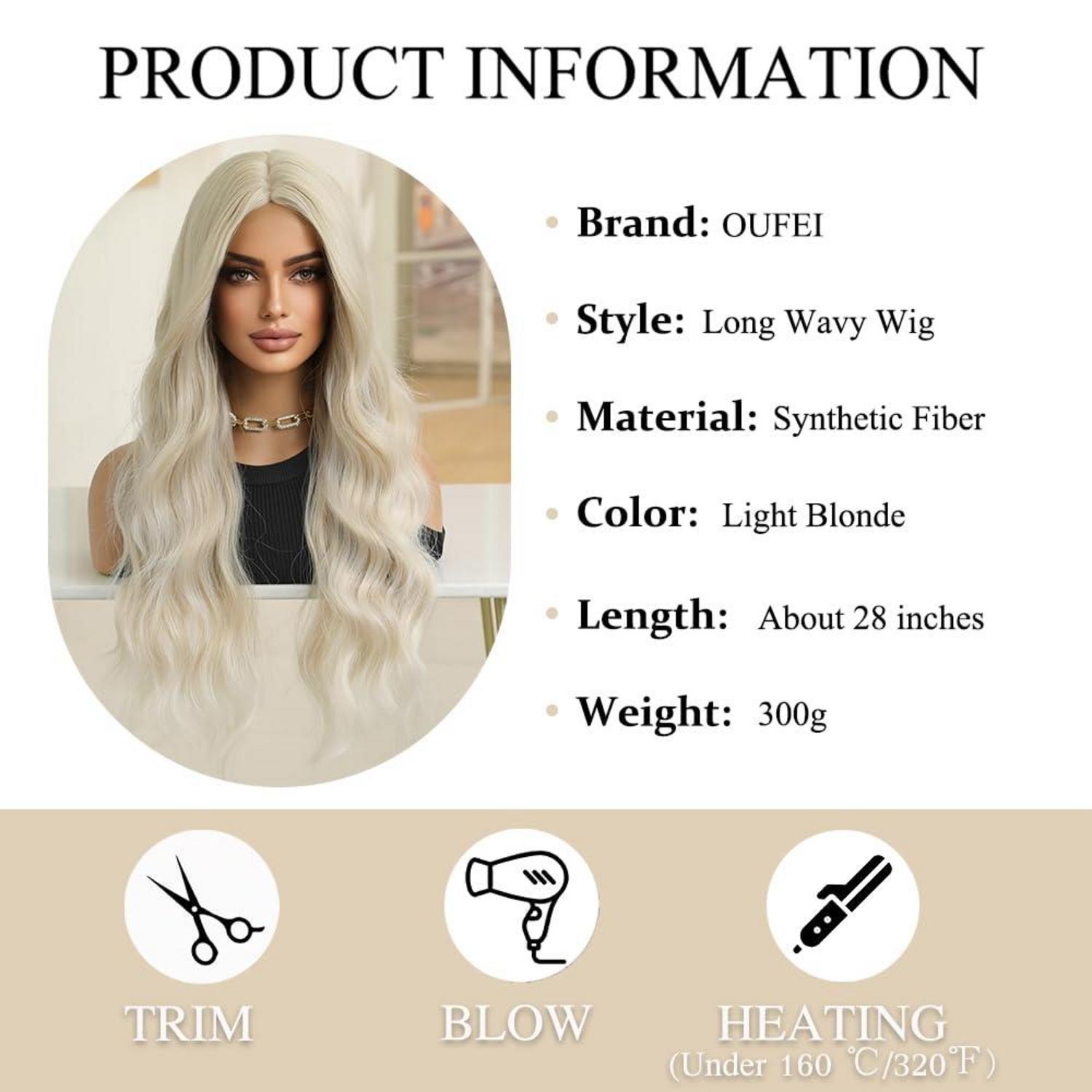 Lange Gewellte Hellblonde Ombre Perücke Hitzebeständig für