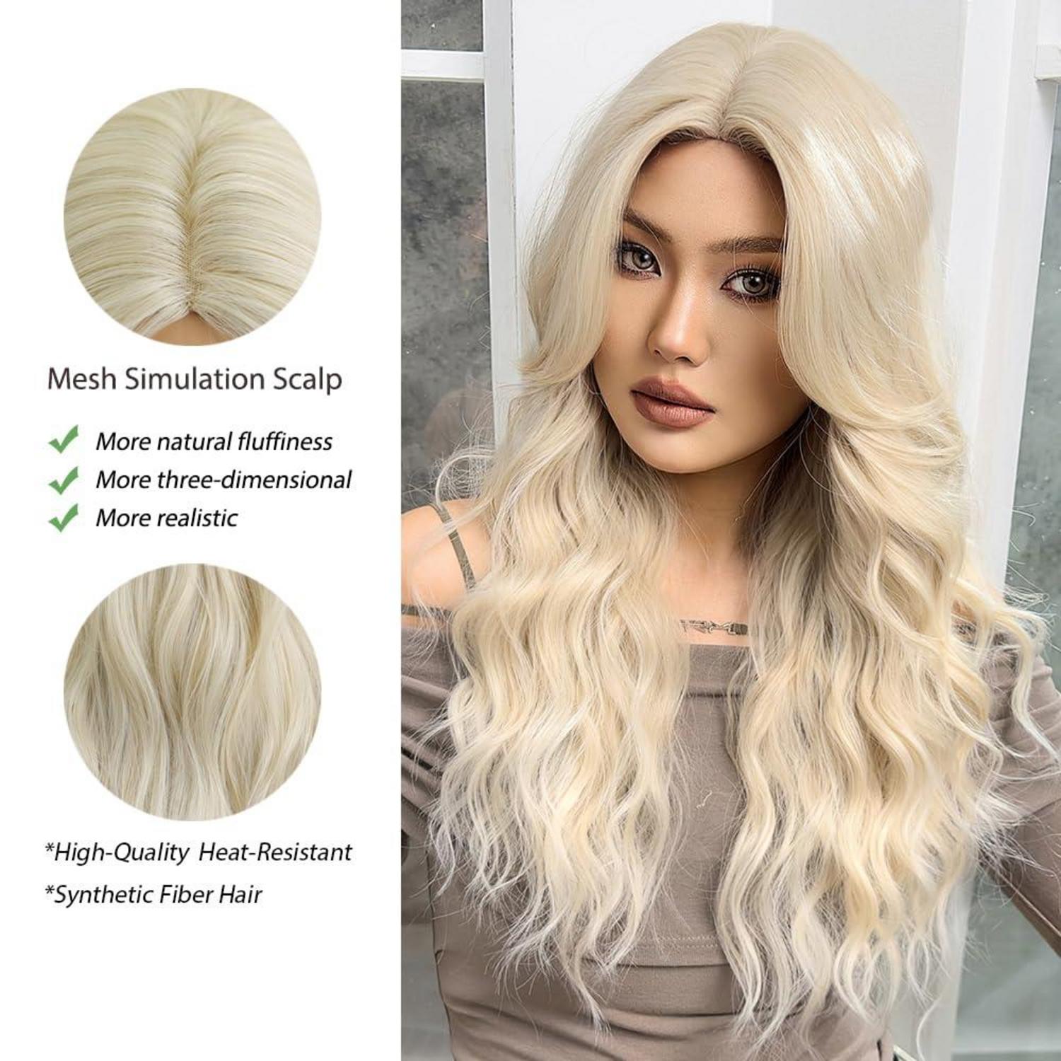 Lange Hellblonde Gewellte Synthetische Ombre Perücke Hitzebeständig