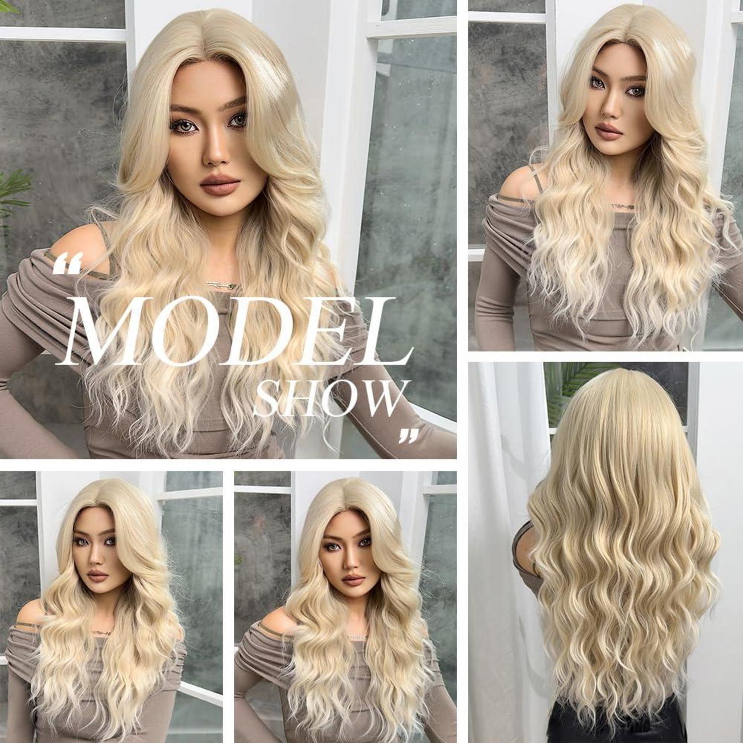 Lange Gewellte Hellblonde Ombre Synthetische Perücke Hitzebeständig