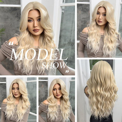 Lange Gewellte Hellblonde Ombre Synthetische Perücke Hitzebeständig