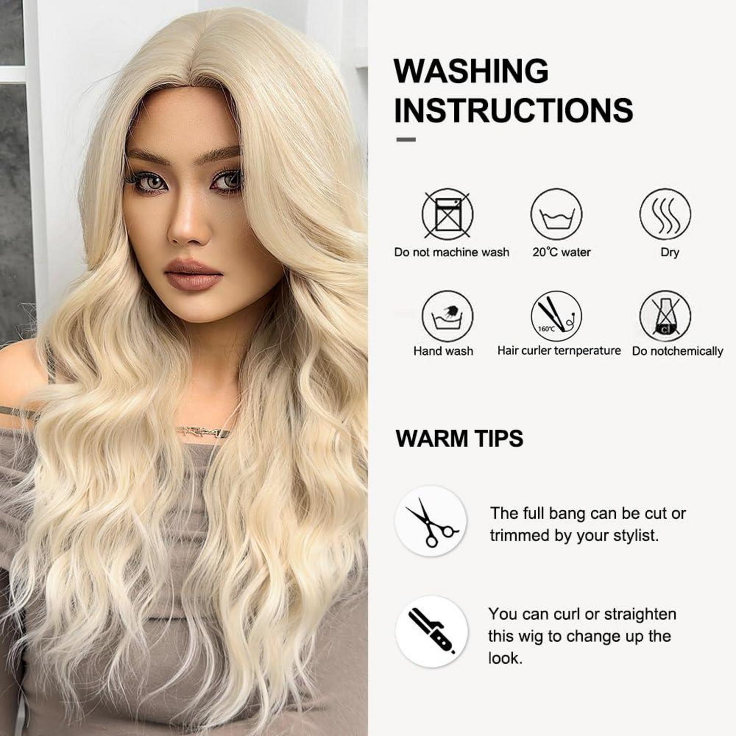 Lange Gewellte Hellblonde Ombre Synthetische Perücke für Frauen Hitzebeständig Cosplay Party Wear